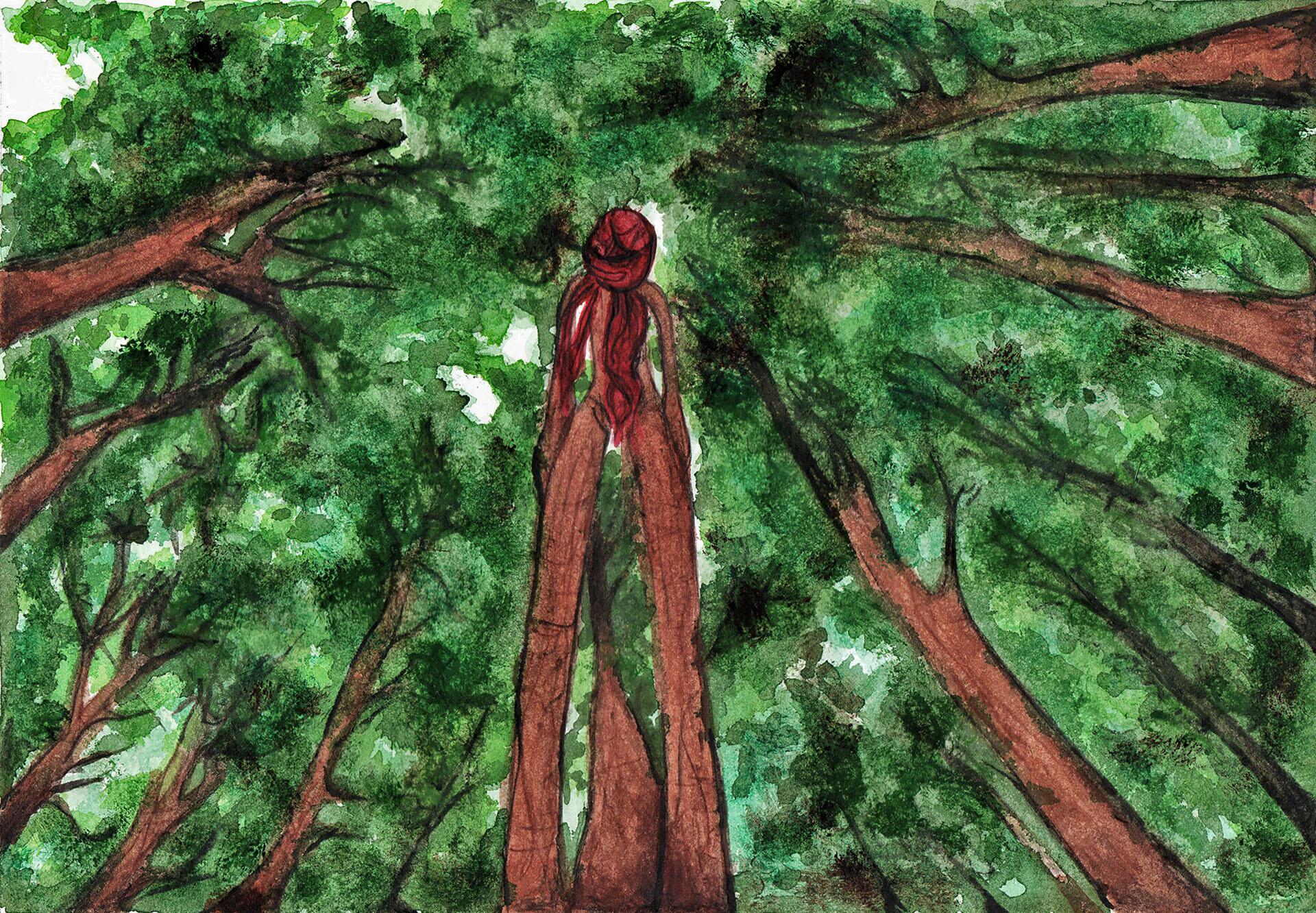 Ilustração de índio Tanaru na floresta por Cacao Sousa